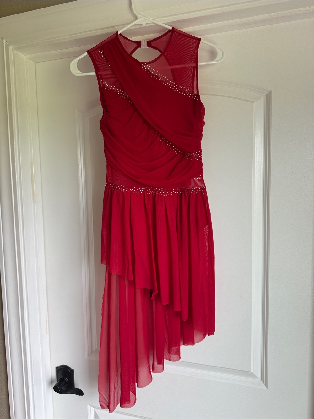 Red Asymmetric Rhinestone Dance Costume Adult Small
